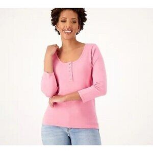 Laurie Felt Sweater Tee 3/4-Sleeve Henley Wild Rose, Small